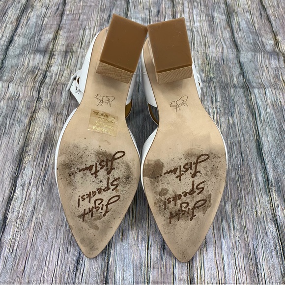 John Fluevog Modern Living Slant White Ankle Strap Heels, 9.5 - Picture 11 of 16